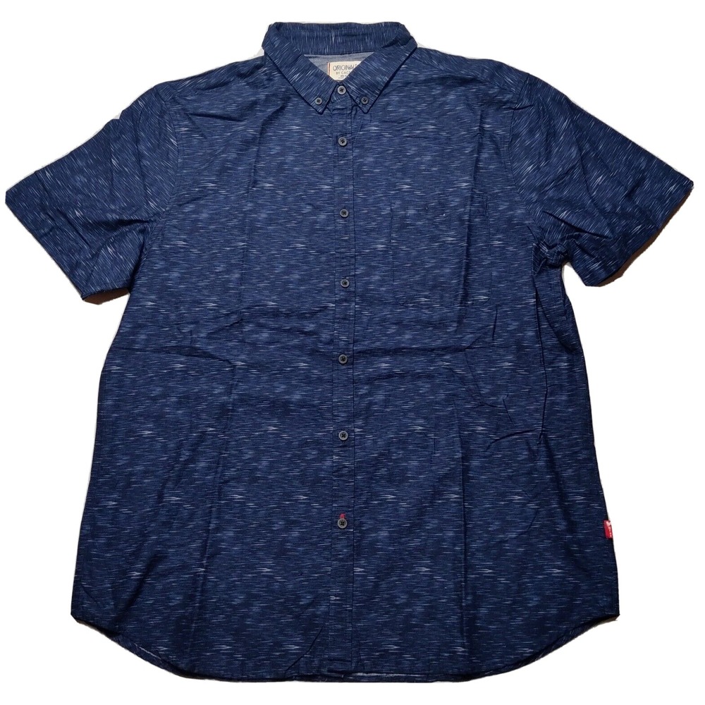 ORIGINALS BY CACTUS NEW YORK Men XL Blue Marl Short Sleeve Button-Up Shirt EUC